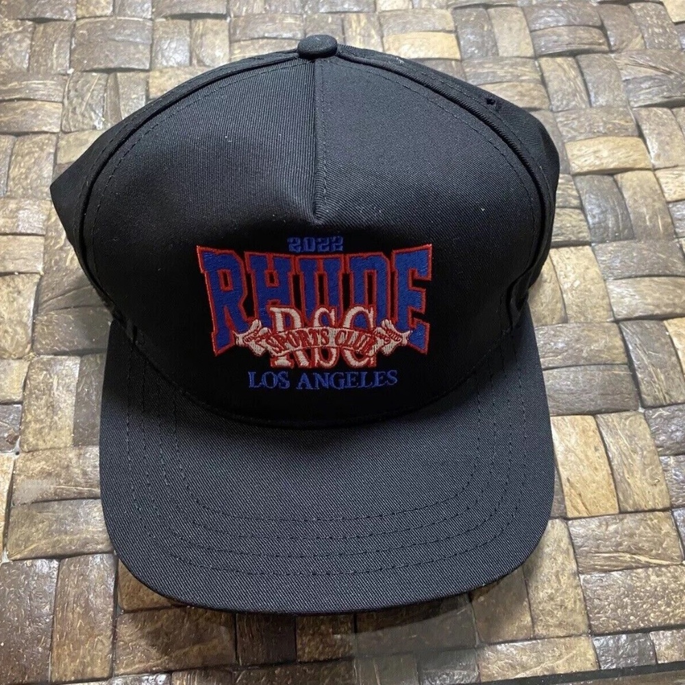 Rhude Sports Club Los Angeles Logo Embroidered Varsity Hat Black